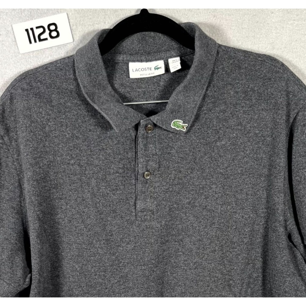 Lacoste Pique Polo Shirt Mens 2XL Gray Regular Fit Cotton Short Sleeve Tennis